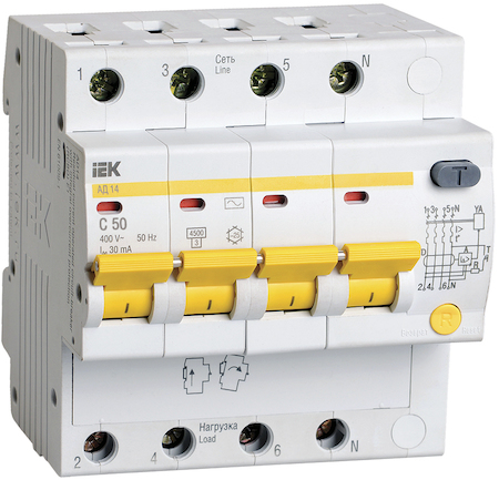 IEK MAD10-4-050-C-030 Диф.автомат АД14 4Р 50А 30мА ИЭК