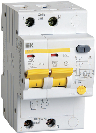 IEK MAD10-2-020-C-030 Диф.автомат АД12 2Р 20А  30мА ИЭК