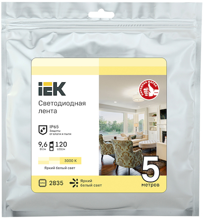 LSR1-1-120-65-3-05 Лента LED 5м LSR-2835WW120-9,6-IP65-12В IEK