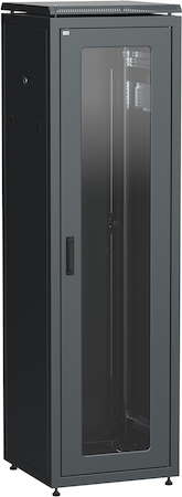 Фото IEK LN05-38U68-GM ITK Шкаф сетевой напольный 19" LINEA N 38U 600х800мм стеклянная передняя дверь, задняя металлическая черный