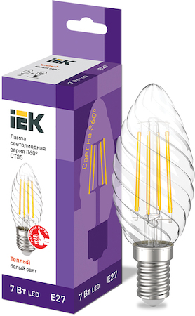 LLF-CT35-7-230-30-E27-CL Лампа LED CT35 свеча 7Вт 230В 3000К E27 серия 360° IEK