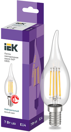 LLF-CB35-7-230-40-E14-CL Лампа LED CВ35 7Вт 230В 4000К E14 серия 360° IEK
