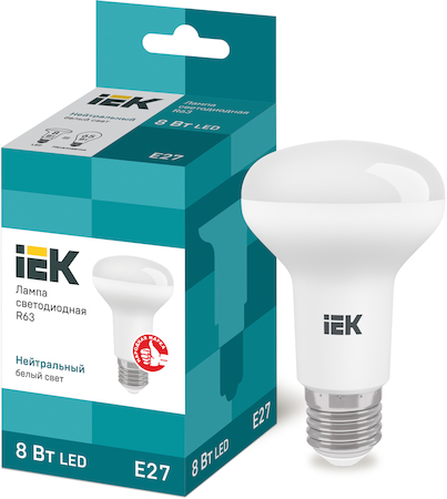 LLE-R63-8-230-40-E27 Лампа светодиодная ECO R63 рефлектор 8Вт 230В 4000К E27 IEK