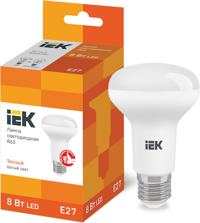 LLE-R63-8-230-30-E27 Лампа светодиодная ECO R63 рефлектор 8Вт 230В 3000К E27 IEK