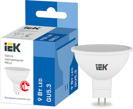 LLE-MR16-9-230-65-GU5 Лампа светодиодная MR16 софит 9Вт 230В 6500К GU5.3 IEK