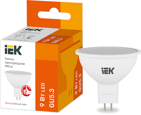 LLE-MR16-9-230-30-GU5 Лампа светодиодная MR16 софит 9Вт 230В 3000К GU5.3 IEK