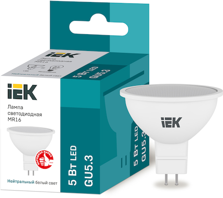 LLE-MR16-5-230-40-GU5 Лампа светодиодная ECO MR16 софит 5Вт 230В 4000К GU5.3 IEK