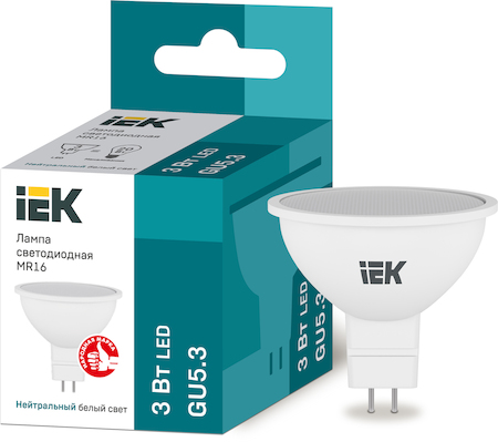 LLE-MR16-3-230-40-GU5 Лампа светодиодная ECO MR16 софит 3Вт 230В 4000К GU5.3 IEK