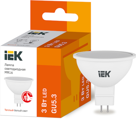 LLE-MR16-3-230-30-GU5 Лампа светодиодная ECO MR16 софит 3Вт 230В 3000К GU5.3 IEK