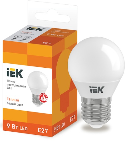 LLE-G45-9-230-30-E27 Лампа светодиодная ECO G45 шар 9Вт 230В 3000К E27 IEK