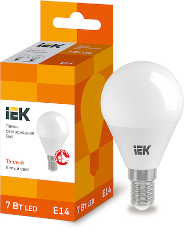 LLE-G45-7-230-30-E14 Лампа светодиодная ECO G45 шар 7Вт 230В 3000К E14 IEK