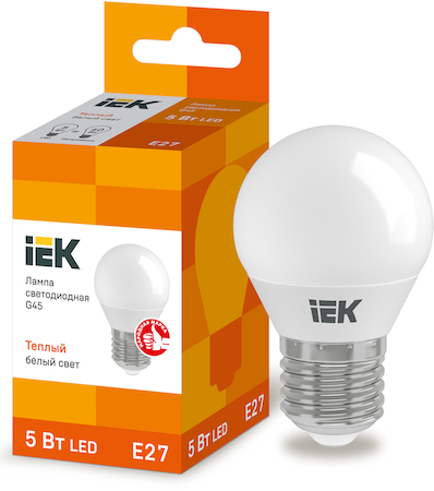 LLE-G45-5-230-30-E27 Лампа светодиодная ECO G45 шар 5Вт 230В 3000К E27 IEK