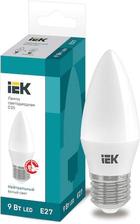 Фото IEK LLE-C35-9-230-40-E27 Лампа светодиодная C35 свеча 9Вт 230В 4000К E27