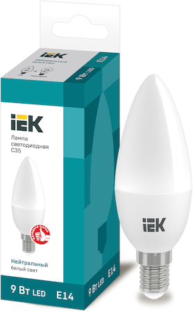 Фото IEK LLE-C35-9-230-40-E14 Лампа светодиодная C35 свеча 9Вт 230В 4000К E14