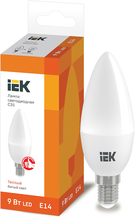 Фото IEK LLE-C35-9-230-30-E14 Лампа светодиодная C35 свеча 9Вт 230В 3000К E14