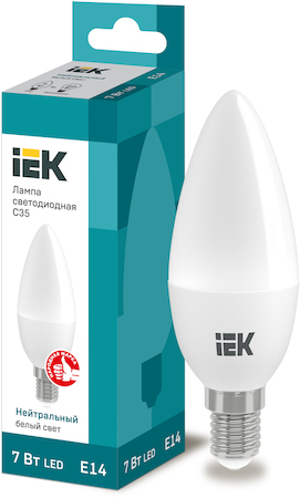 LLE-C35-7-230-40-E14 Лампа светодиодная ECO C35 свеча 7Вт 230В 4000К E14 IEK