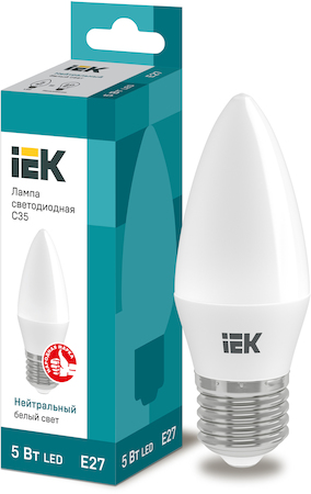 LLE-C35-5-230-40-E27 Лампа светодиодная ECO C35 свеча 5Вт 230В 4000К E27 IEK