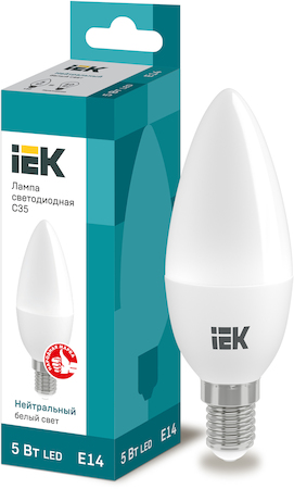 LLE-C35-5-230-40-E14 Лампа светодиодная ECO C35 свеча 5Вт 230В 4000К E14 IEK