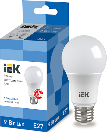 LLE-A60-9-230-65-E27 Лампа светодиодная ECO A60 шар 9Вт 230В 6500К E27 IEK