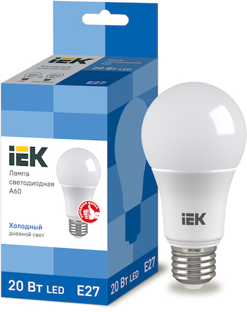 LLE-A60-20-230-65-E27 Лампа светодиодная ECO A60 шар 20Вт 230В 6500К E27 IEK