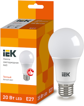 LLE-A60-20-230-30-E27 Лампа светодиодная ECO A60 шар 20Вт 230В 3000К E27 IEK