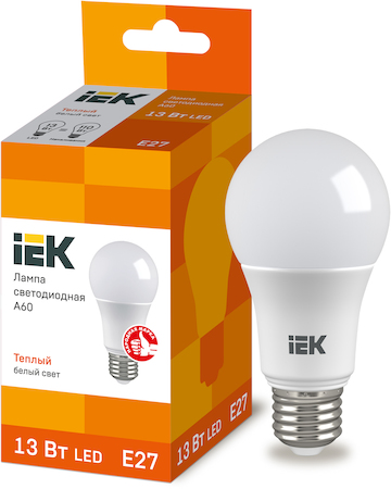 LLE-A60-13-230-30-E27 Лампа светодиодная ECO A60 шар 13Вт 230В 3000К E27 IEK