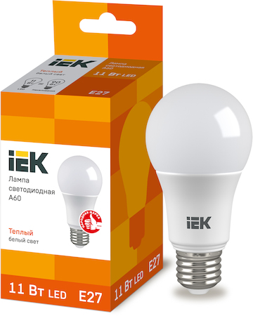 LLE-A60-11-230-30-E27 Лампа светодиодная ECO A60 шар 11Вт 230В 3000К E27 IEK