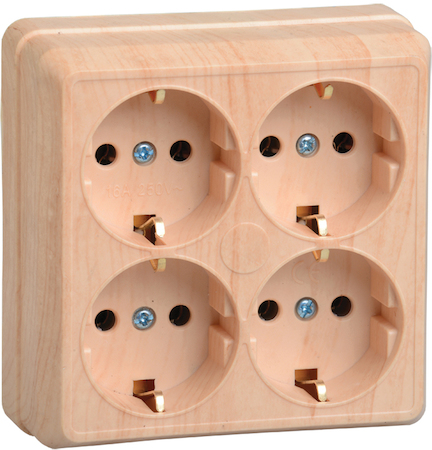 IEK ERO41-K03-16-DC РС24-3-ОС Розетка 4местн. с з/к 16А откр.уст. ОКТАВА (сосна)