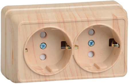 IEK ERO24-K03-16-DC РСш22-3-ОС Розетка 2местн. с з/к с защ.штор. 16А откр.уст. ОКТАВА (сосна)