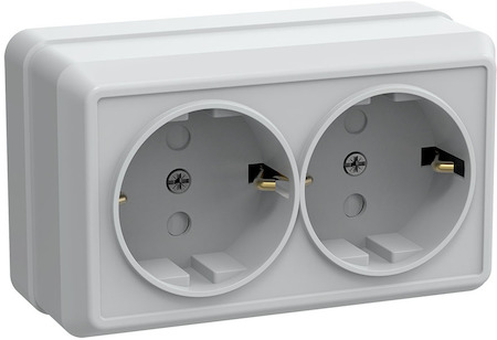 IEK ERO24-K01-16-DC РСш22-3-ОБ Розетка 2местн. с з/к с защ.штор. 16А откр.уст. ОКТАВА (белый)