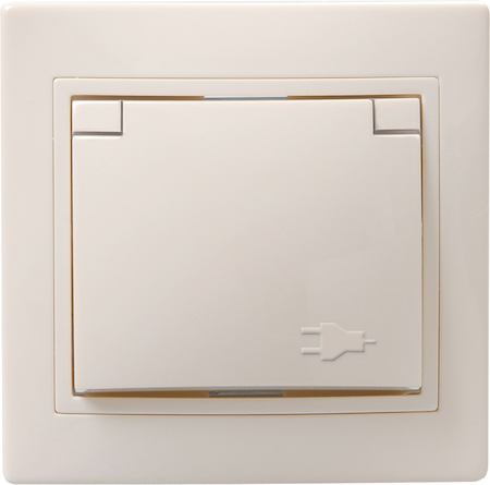 IEK ERK12-K33-16-DM РСбш10-3-ККм Розетка 1местн. c з/к с защ.штор. с крышкой 16А Кварта (кремовый)