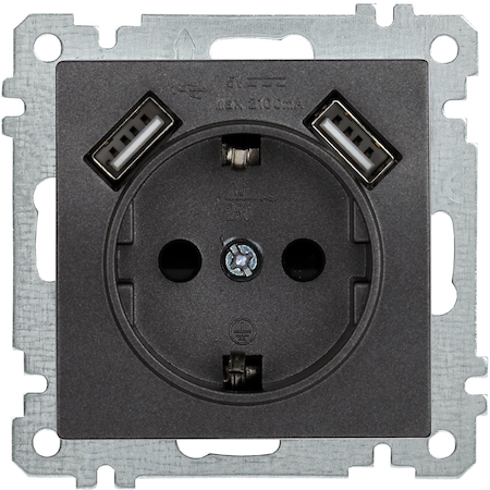 ERB14-K95-16-U2 РЮш10-1-Б Роз. с з/к с з/ш 16A USBx2 2,1A BOLERO антр. IEK