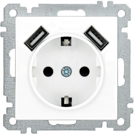 ERB14-K01-16-U2 РЮш10-1-Б Роз. с з/к с з/ш 16A USBx2 2,1A BOLERO бел. IEK