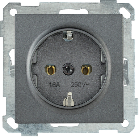 ERB11-K95-16 РС11-1-0-Б Розетка с з/к 16А BOLERO антрацит IEK