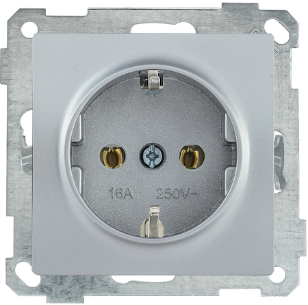 ERB11-K23-16 РС11-1-0-Б Розетка с з/к 16А BOLERO серебряный IEK