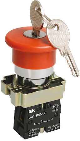 IEK BBG50-LAY5-K04 Кнопка LAY5-BS142 "Грибок"с ключом  крас. d22мм  240В 1р ИЭК