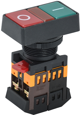 Фото IEK BBD20-PPBB-K51 Кнопка РPВВ-30N "I-O" d30мм неон/240В 1з+1р