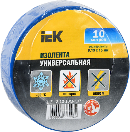 IEK UIZ-13-10-10M-K07 Изолента 0,13х15 мм синяя 10 метров ИЭК