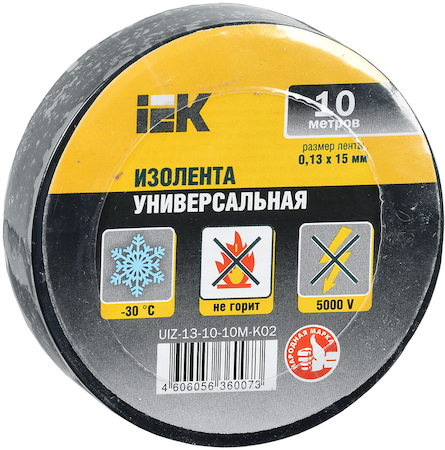 IEK UIZ-13-10-10M-K02 Изолента 0,13х15 мм черная 10 метров ИЭК