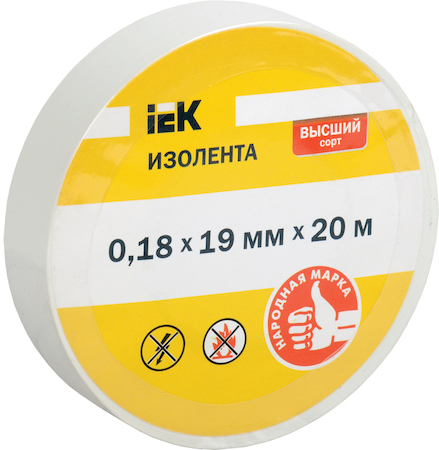 UIZ-18-19-20MS-K01 Изолента 0,18х19 мм белая 20 метров IEK