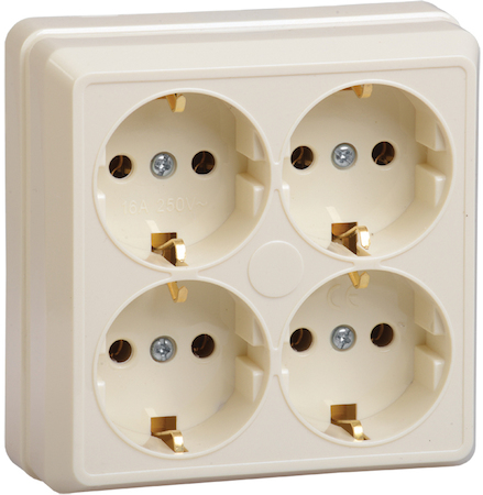 IEK ERO41-K33-16-DC РС24-3-ОК Розетка 4местн. с з/к 16А откр.уст. ОКТАВА (кремовый)