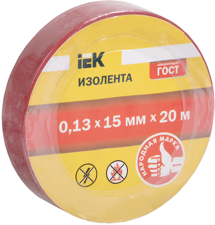 UIZ-13-15-20MS-K04 Изолента 0,13х15 мм красная 20 метров IEK