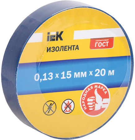 UIZ-13-15-20MS-K07 Изолента 0,13х15 мм синяя 20 метров IEK