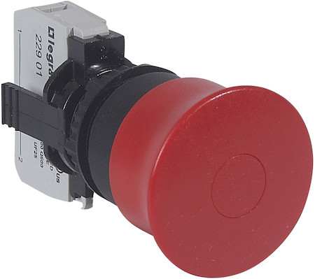 Legrand 023721 Osmoz кнопка ав.откл. КРАСН. с гриб.гол 40мм. тяни-толк.+НЗ конт.бл.