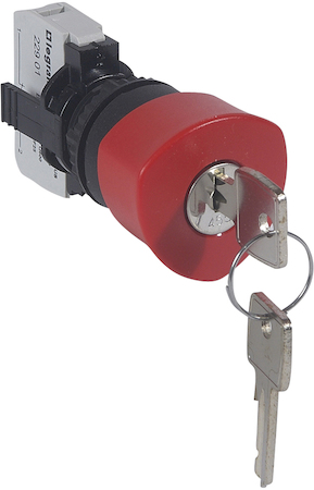 Legrand 023722 Osmoz кнопка ав.откл. КРАСН. с гриб.гол 40мм. ключ 455.+НЗ конт.бл.