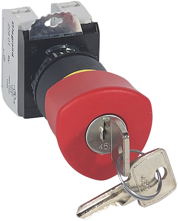 Legrand 023727 Osmoz кнопка ав.откл. КРАСН. с гриб.гол 40мм EN418. ключ 455.+НЗ+НО конт.бл.