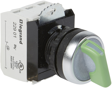 Legrand 023762 Osmoz перекл. с подсв. ЗЕЛ.ручк. 12-24В 2 п с фикс. 45 град.(0-1)+НО+Н3 конт.бл.
