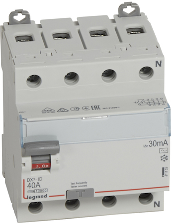Legrand 411703 ВДТ DX3 4П 40А AC 30мА N справ