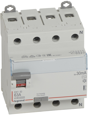Legrand 411704 ВДТ DX3 4П 63А AC 30мА N справ