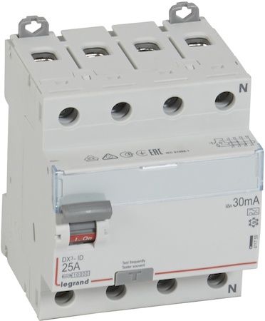 Legrand 411759 ВДТ DX3 4П 25А A 30мА N справа